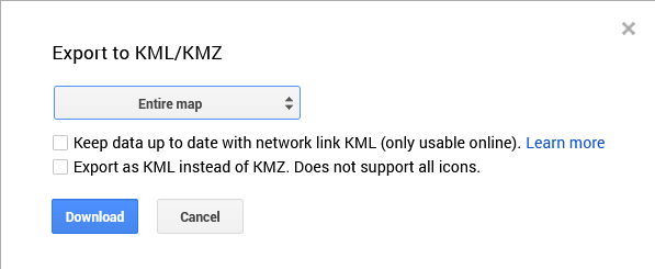 Export to KML/KMZ options on MyMaps