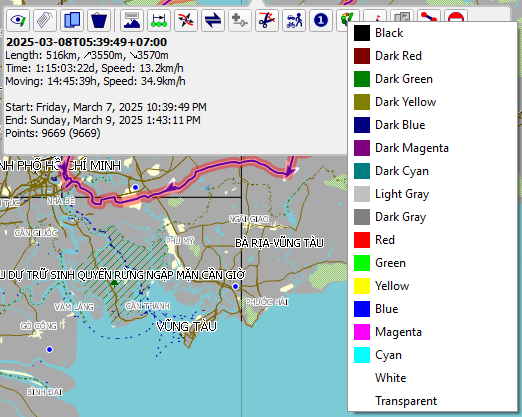 Formatting a track from the context menu in QMapShack
