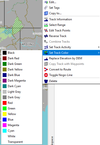 Formatting a track from the context menu of the workspace panel in qmapshack