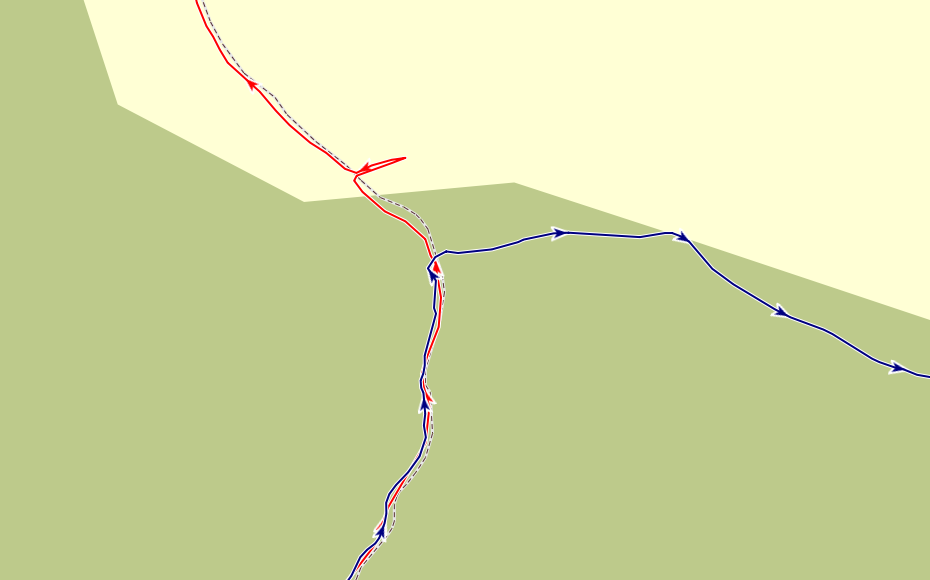 different colored GPX tracks on a map