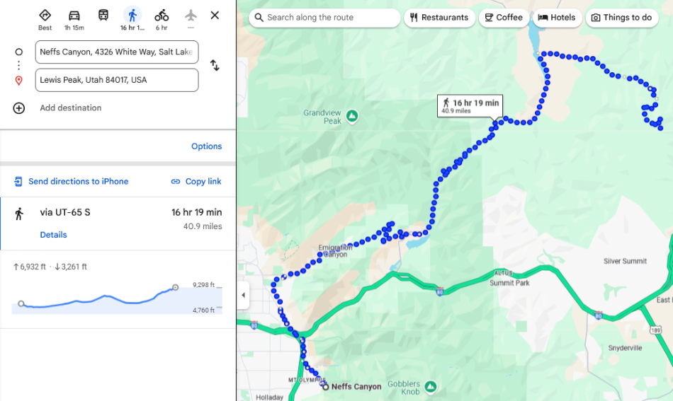 google maps hiking trail