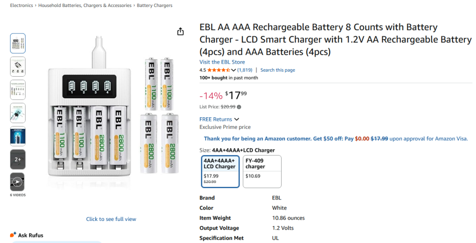aa battery charger on amazon