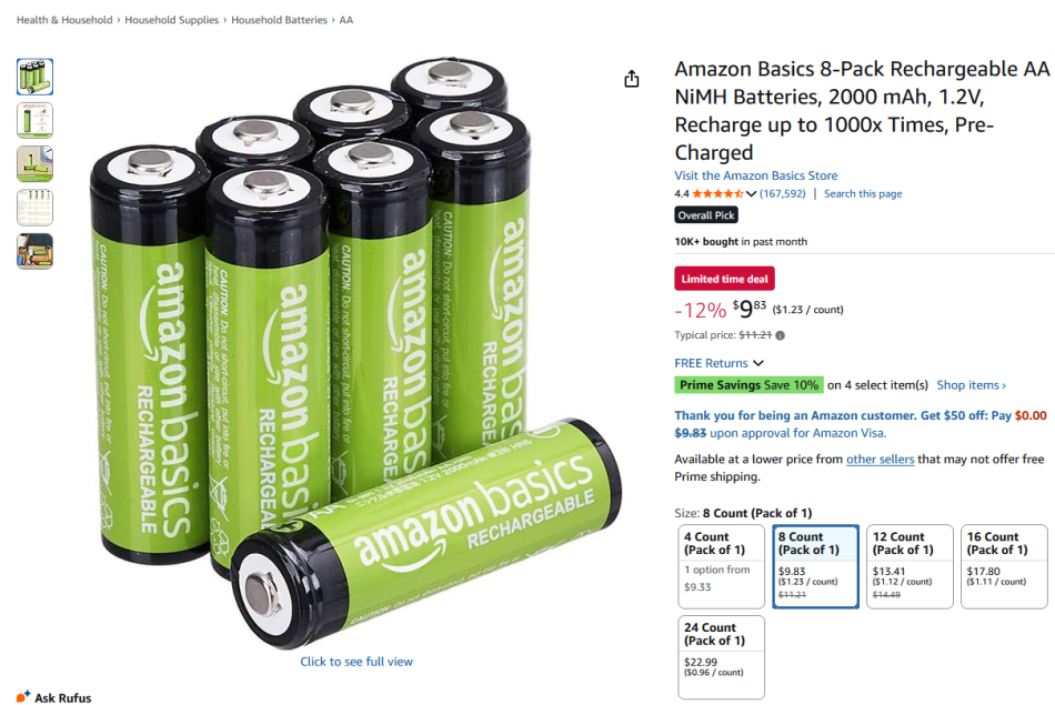 rechargable aa batteries on amazon